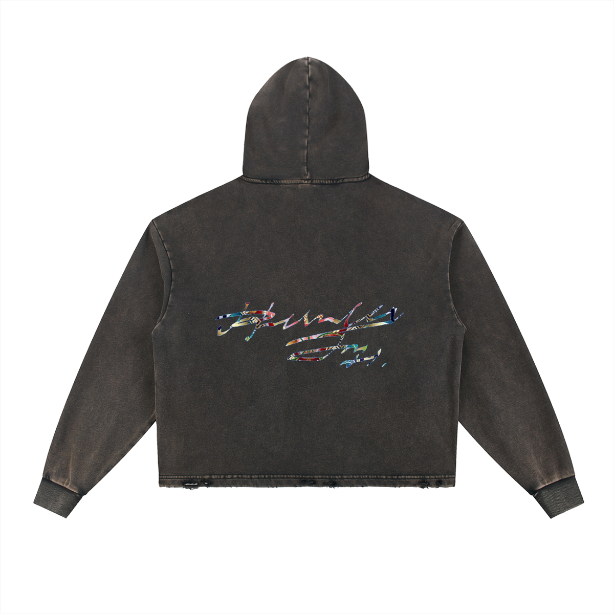 Vintage Washed Frayed-Hem Hoodie