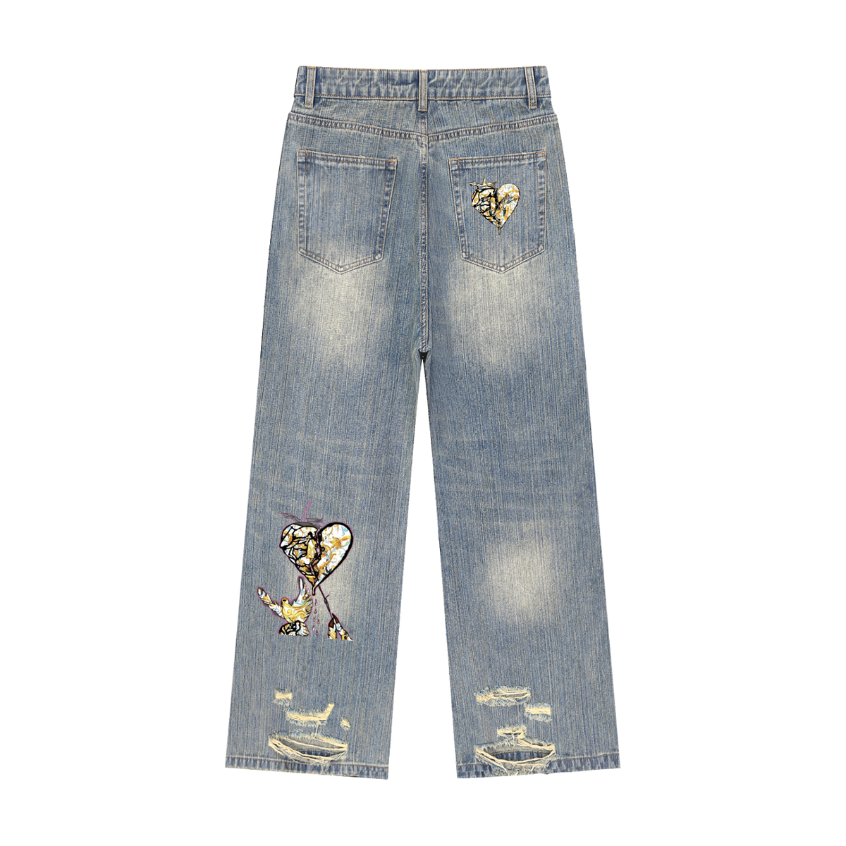 Vintage Wash Distressed Denim Jeans