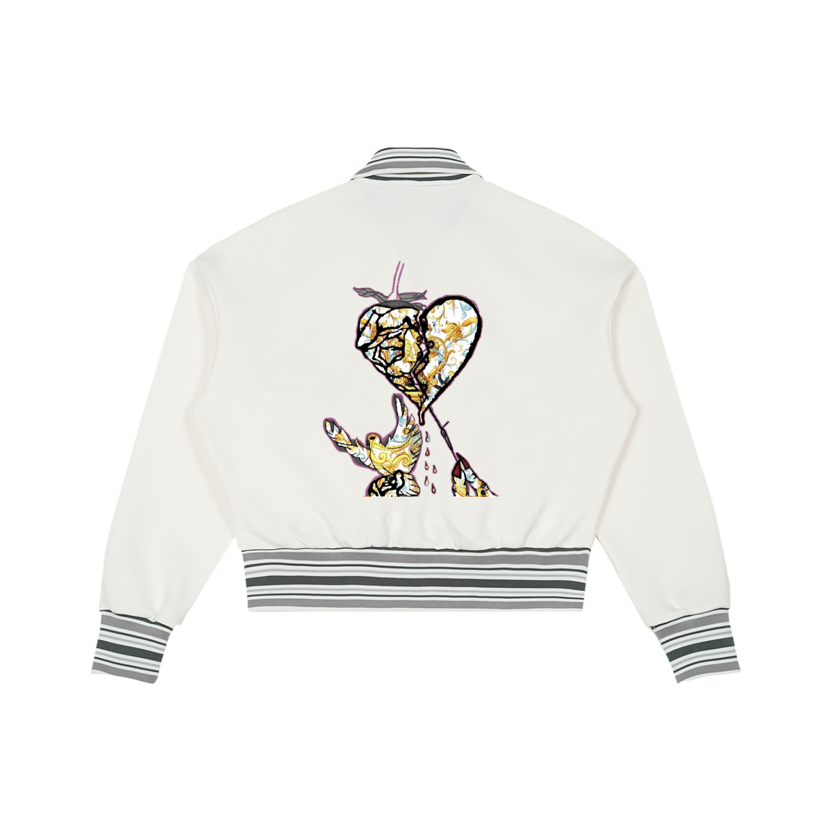 Striped Rib Collar Zip Jacket