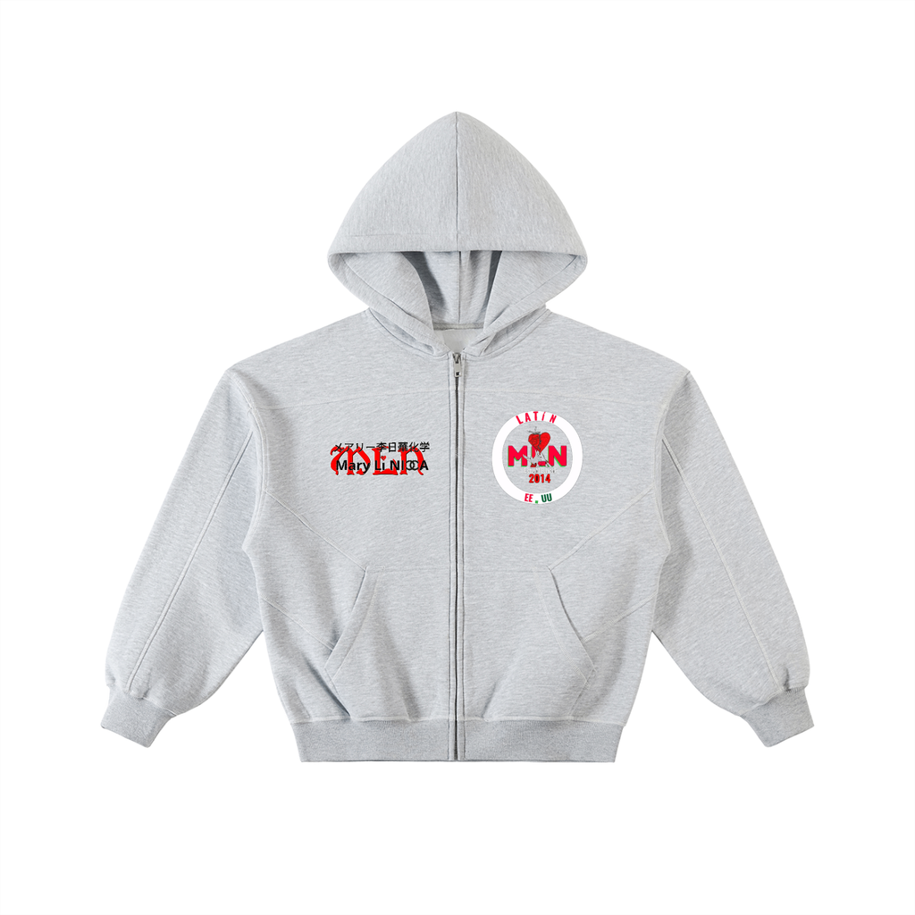 Contrast-Stitched Boxy Fleece Zip Hoodie