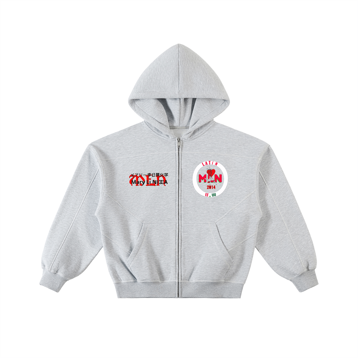 Contrast-Stitched Boxy Fleece Zip Hoodie