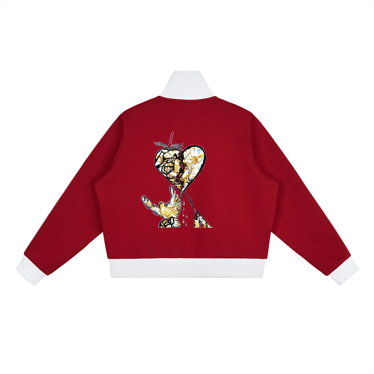 Contrast Side Stripe Fleece Cropped Track Jacket