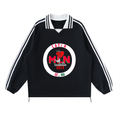 Contrast Striped Lapel Collar Sweatshirt