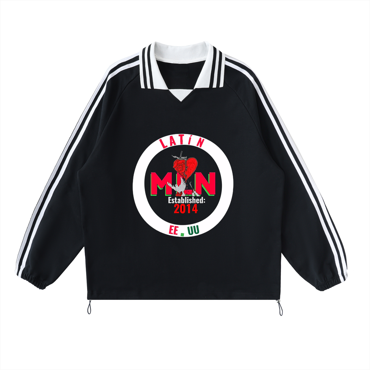 Contrast Striped Lapel Collar Sweatshirt