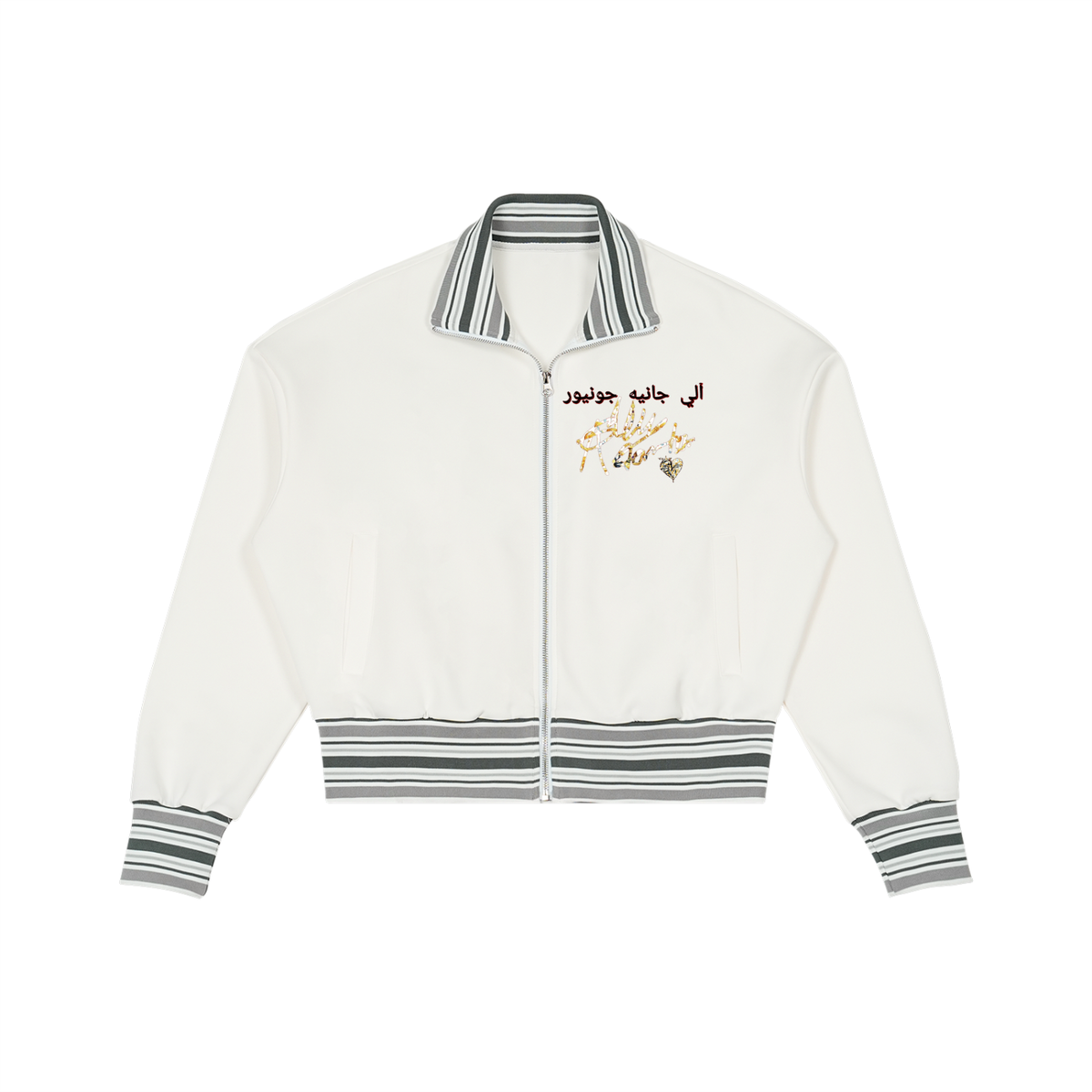 Striped Rib Collar Zip Jacket