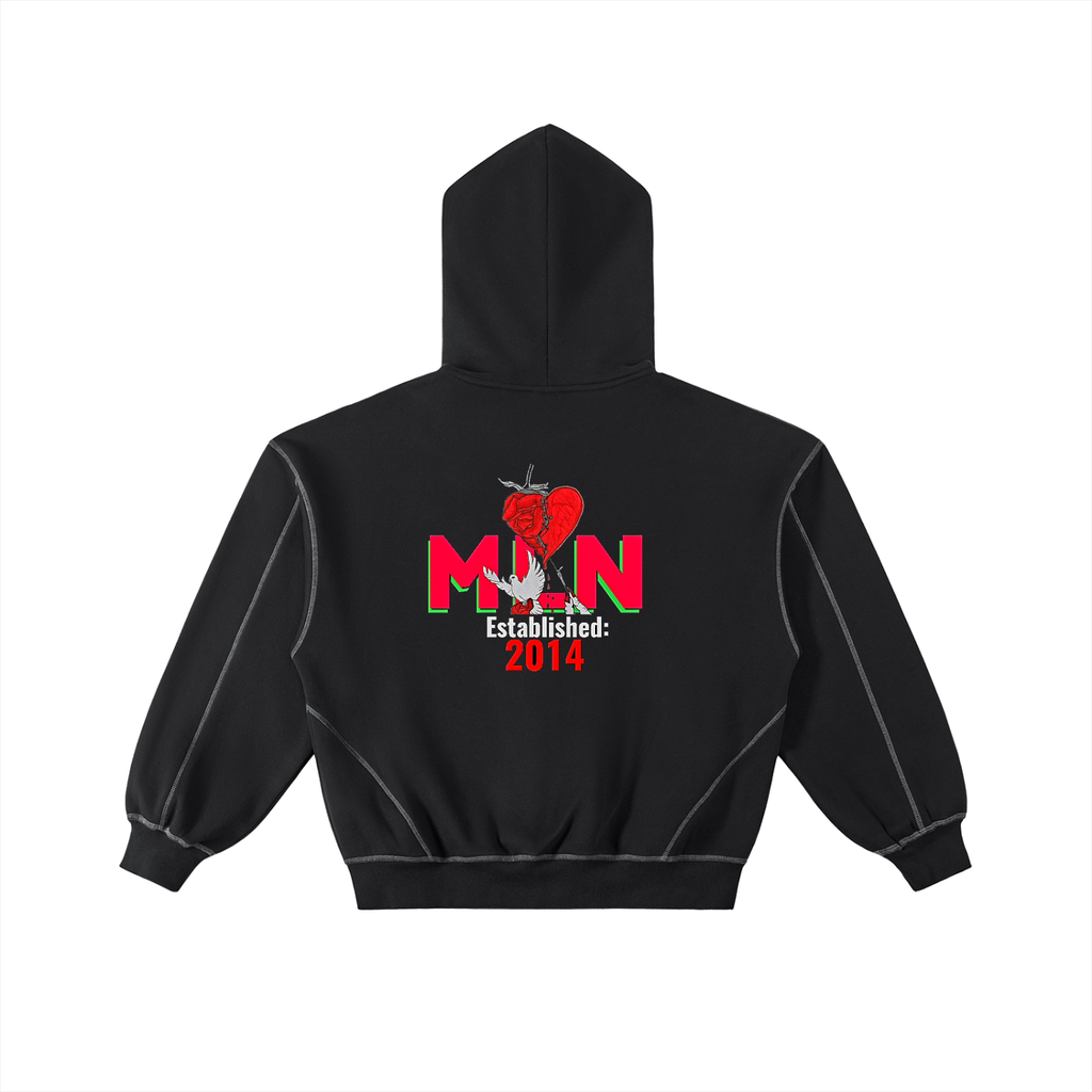 Contrast-Stitched Boxy Fleece Zip Hoodie