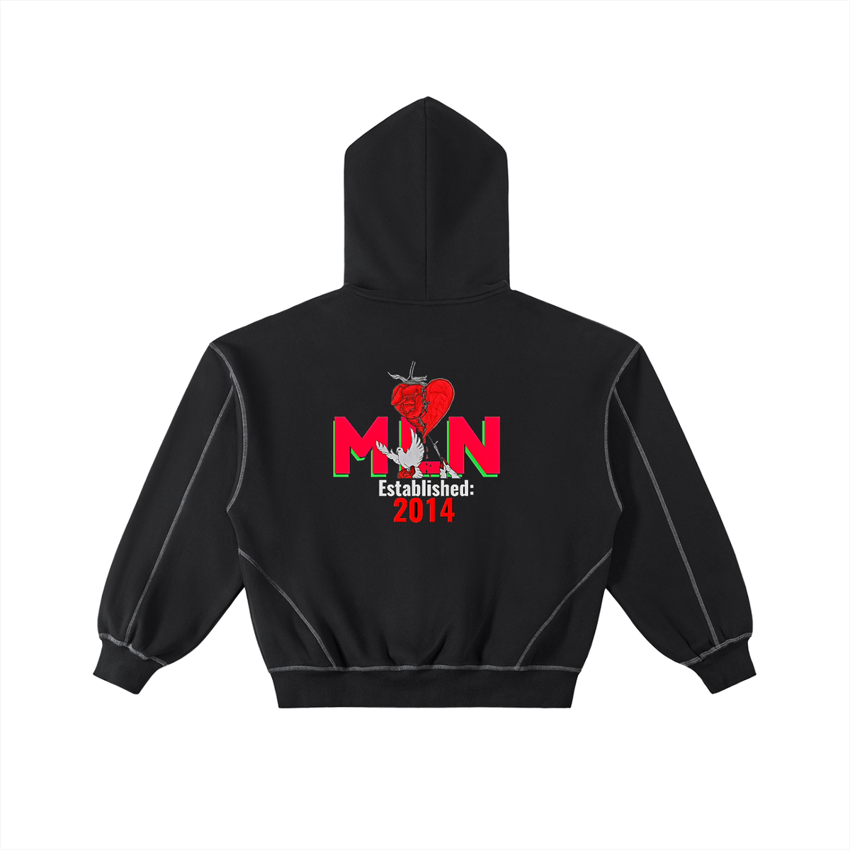 Contrast-Stitched Boxy Fleece Zip Hoodie