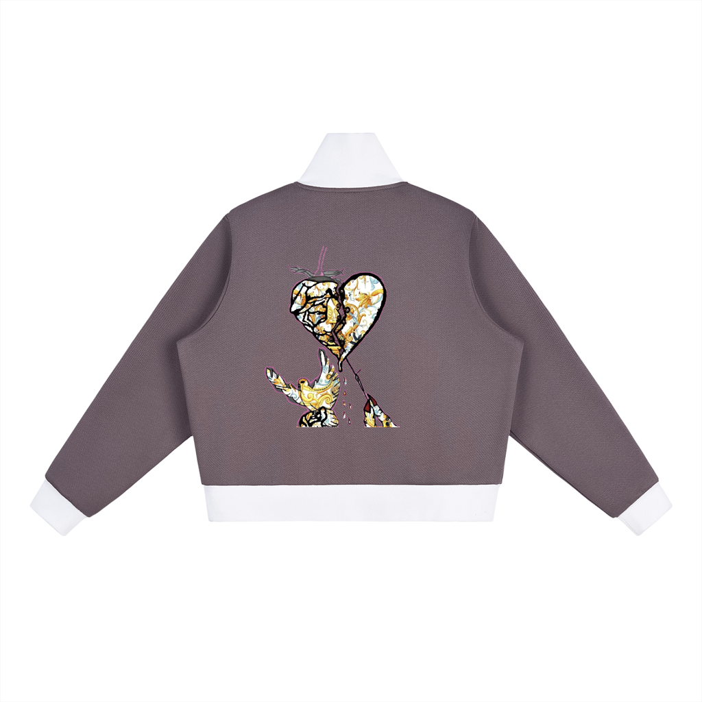 Contrast Side Stripe Fleece Cropped Track Jacket