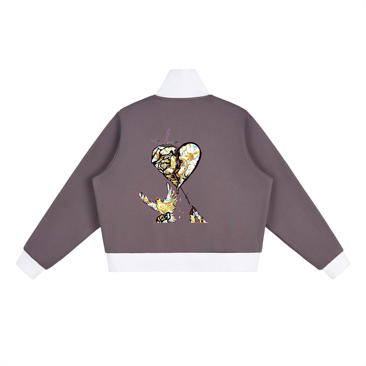 Contrast Side Stripe Fleece Cropped Track Jacket