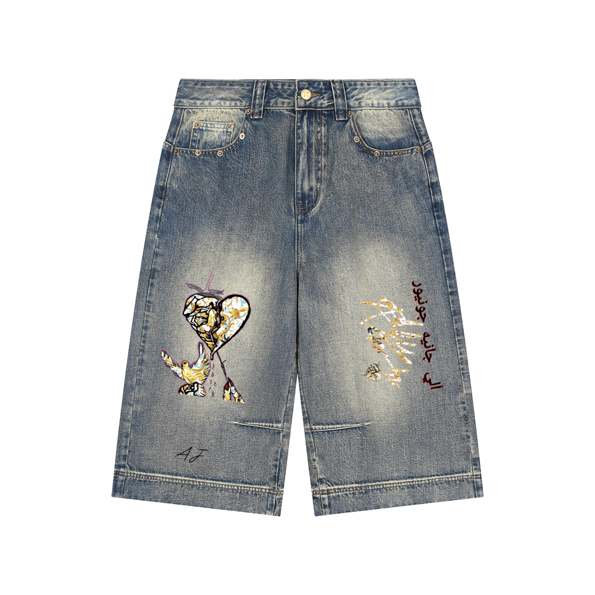 Vintage Wash Baggy Denim Shorts