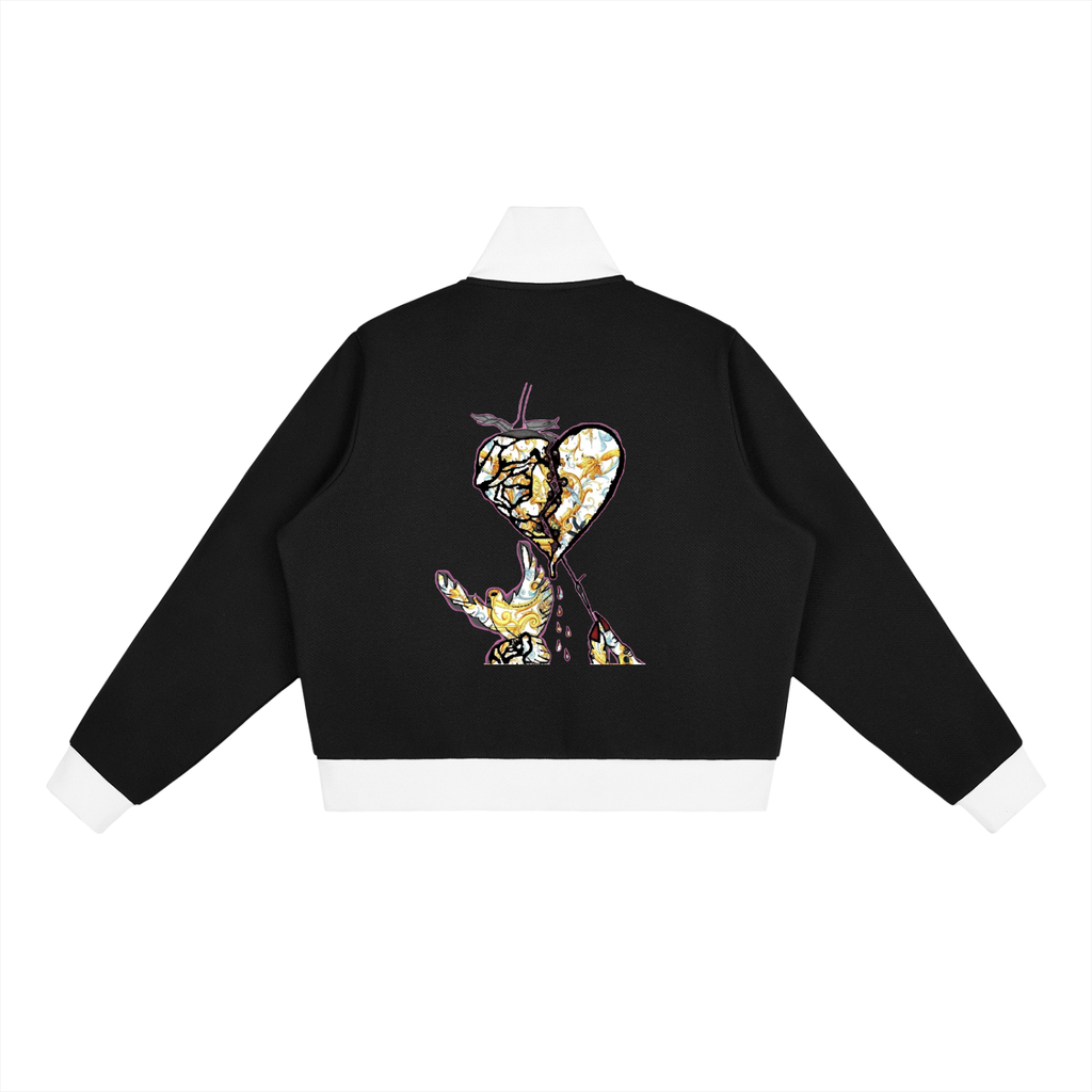 Contrast Side Stripe Fleece Cropped Track Jacket