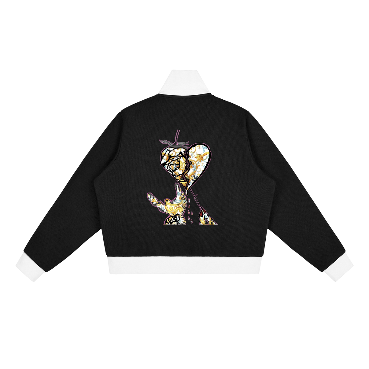 Contrast Side Stripe Fleece Cropped Track Jacket