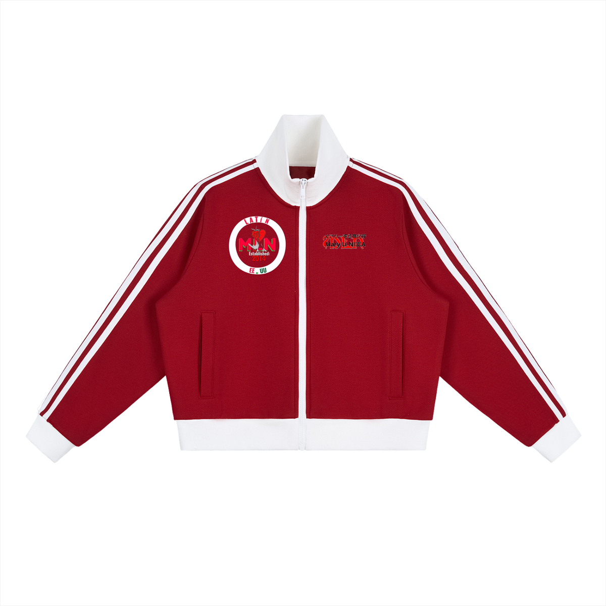Contrast Side Stripe Fleece Cropped Track Jacket