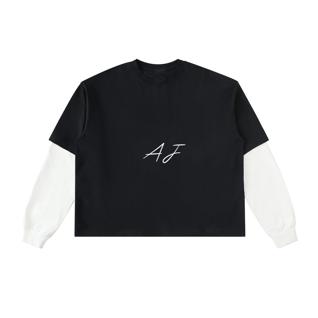Layered Contrast Sleeve Cotton T-Shirt