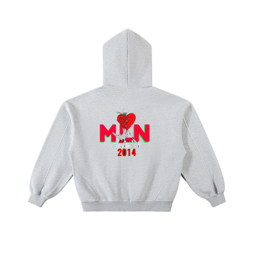 Contrast-Stitched Boxy Fleece Zip Hoodie