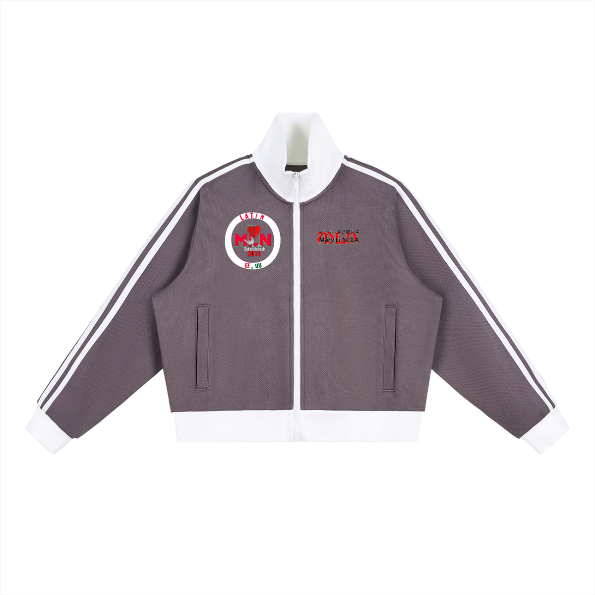Contrast Side Stripe Fleece Cropped Track Jacket